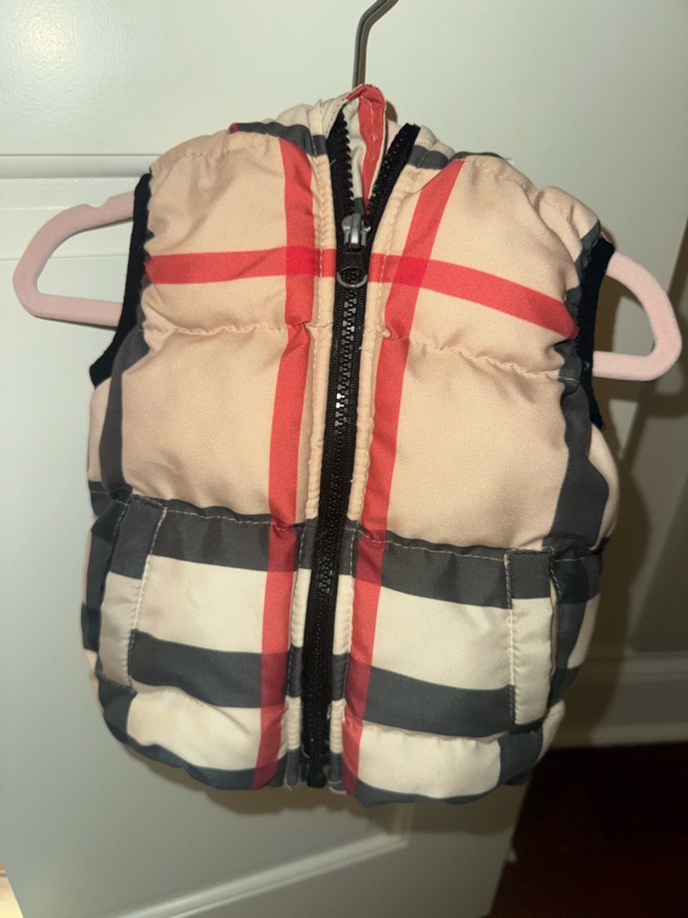 Toddler Beige & Red Plaid Puffer Vest - Kids Accessories